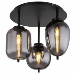 Suspension Verre Fumé-Luminaires Globo Lighting Plafonnier Globo BLACKY Noir, 3 lumières