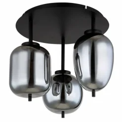 Suspension Verre Fumé-Luminaires Globo Lighting Plafonnier Globo BLACKY Noir, 3 lumières