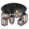 Suspension Verre Fumé-Luminaires Globo Lighting Plafonnier Globo BLACKY Noir, 6 lumières