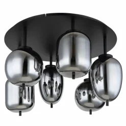 Suspension Verre Fumé-Luminaires Globo Lighting Plafonnier Globo BLACKY Noir, 6 lumières