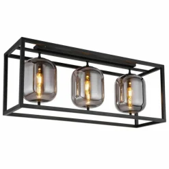 Suspension Verre Fumé-Luminaires Globo Lighting Plafonnier Globo BLACKY Noir, 3 lumières