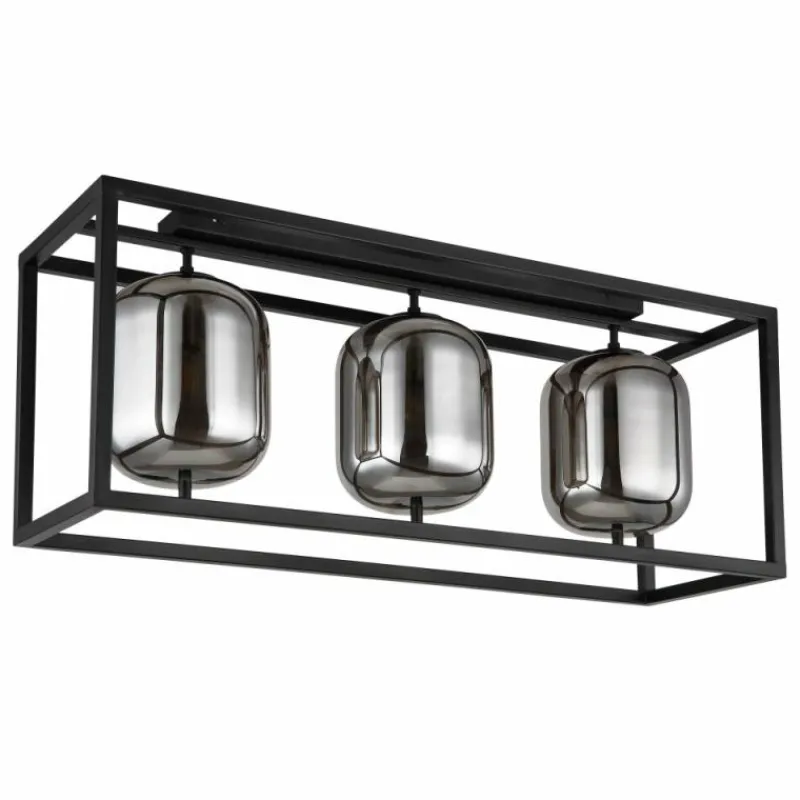 Suspension Verre Fumé-Luminaires Globo Lighting Plafonnier Globo BLACKY Noir, 3 lumières