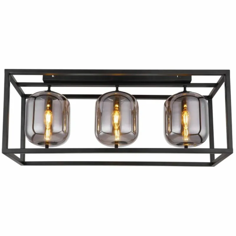 Suspension Verre Fumé-Luminaires Globo Lighting Plafonnier Globo BLACKY Noir, 3 lumières