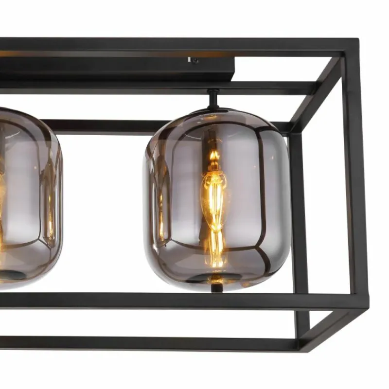 Suspension Verre Fumé-Luminaires Globo Lighting Plafonnier Globo BLACKY Noir, 3 lumières