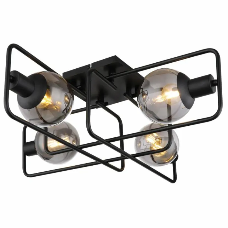 Suspension Verre Fumé-Luminaires Globo Lighting Plafonnier Globo BLAMA Noir, 4 lumières