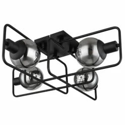 Suspension Verre Fumé-Luminaires Globo Lighting Plafonnier Globo BLAMA Noir, 4 lumières