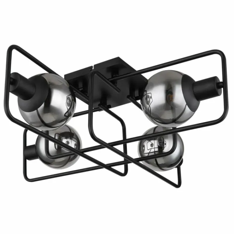 Suspension Verre Fumé-Luminaires Globo Lighting Plafonnier Globo BLAMA Noir, 4 lumières