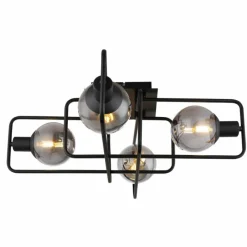 Suspension Verre Fumé-Luminaires Globo Lighting Plafonnier Globo BLAMA Noir, 4 lumières