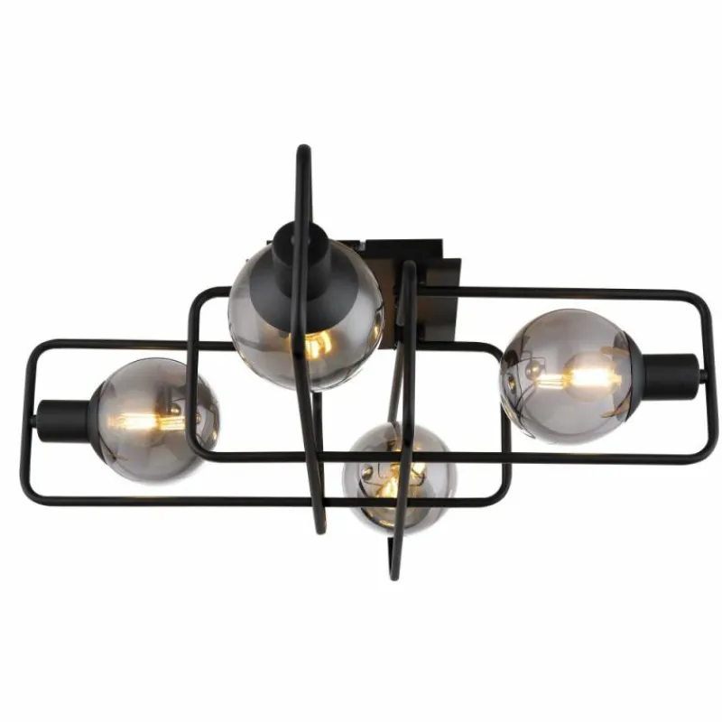 Suspension Verre Fumé-Luminaires Globo Lighting Plafonnier Globo BLAMA Noir, 4 lumières