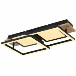 Lampes En Bois-Luminaires Globo Lighting Plafonnier Globo BOSSY LED Couleur bois, Noir, 1 lumière