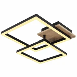 Lampes En Bois-Luminaires Globo Lighting Plafonnier Globo BOSSY LED Brun, Couleur bois, Noir, 1 lumière