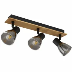 Suspension Verre Fumé-Luminaires Globo Lighting Plafonnier Globo CLAUDE Bois foncé, Noir, 3 lumières