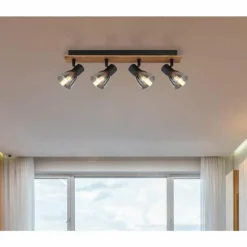 Suspension Verre Fumé-Luminaires Globo Lighting Plafonnier Globo CLAUDE Bois foncé, Noir, 4 lumières