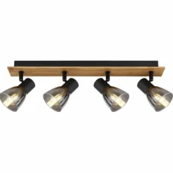 Suspension Verre Fumé-Luminaires Globo Lighting Plafonnier Globo CLAUDE Bois foncé, Noir, 4 lumières