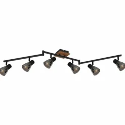 Suspension Verre Fumé-Luminaires Globo Lighting Plafonnier Globo CLAUDE Brun, Noir, 6 lumières