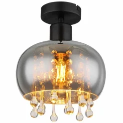 Suspension Verre Fumé-Luminaires Globo Lighting Plafonnier Globo CORRY Noir, 1 lumière