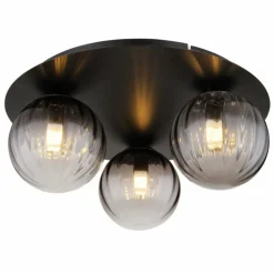 Suspension Verre Fumé-Luminaires Globo Lighting Plafonnier Globo DALLERTA Noir, 3 lumières