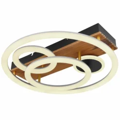 Lampes En Bois-Luminaires Globo Lighting Plafonnier Globo DARRYL LED Bois foncé, Noir, 1 lumière, Télécommandes