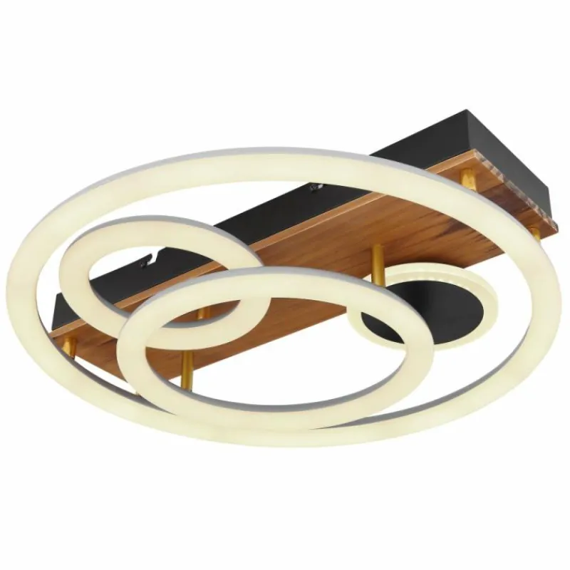 Lampes En Bois-Luminaires Globo Lighting Plafonnier Globo DARRYL LED Bois foncé, Noir, 1 lumière, Télécommandes