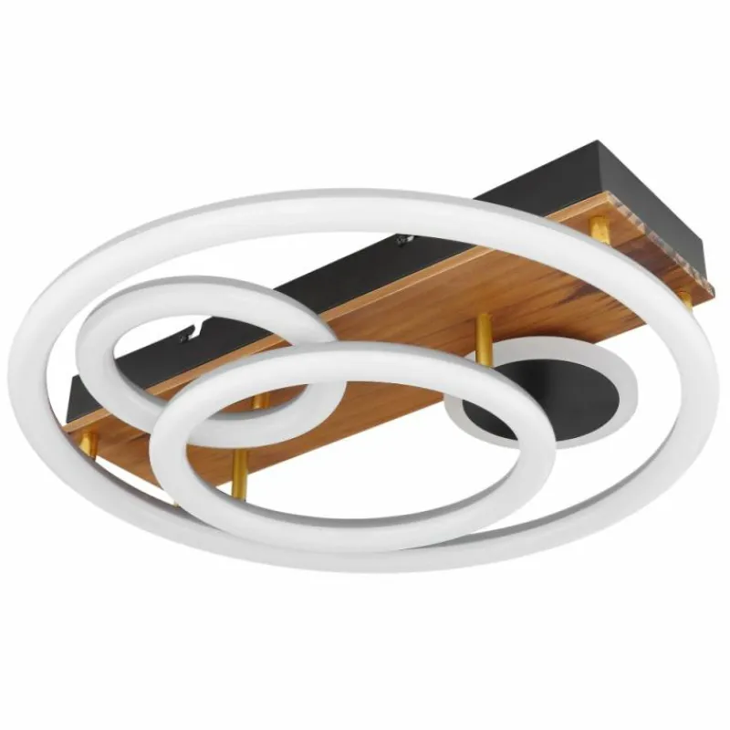 Lampes En Bois-Luminaires Globo Lighting Plafonnier Globo DARRYL LED Bois foncé, Noir, 1 lumière, Télécommandes