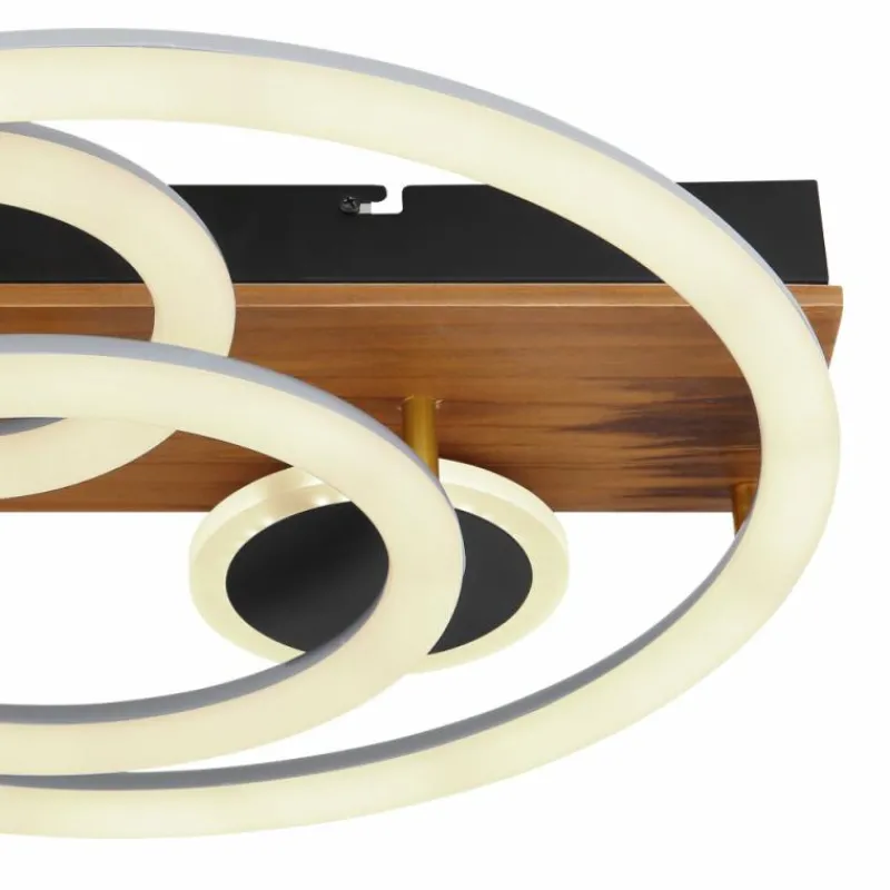 Lampes En Bois-Luminaires Globo Lighting Plafonnier Globo DARRYL LED Bois foncé, Noir, 1 lumière, Télécommandes