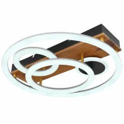 Lampes En Bois-Luminaires Globo Lighting Plafonnier Globo DARRYL LED Bois foncé, Noir, 1 lumière, Télécommandes