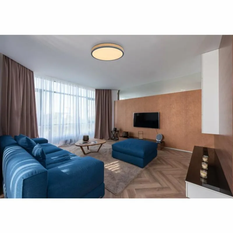 Lampes En Bois-Luminaires Globo Lighting Plafonnier Globo DORO LED Gris, Couleur bois, 1 lumière, Télécommandes