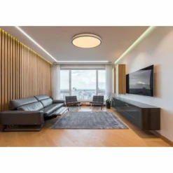 Lampes En Bois-Luminaires Globo Lighting Plafonnier Globo DORO LED Gris, Couleur bois, 1 lumière, Télécommandes