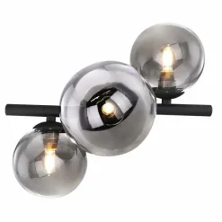 Suspension Verre Fumé-Luminaires Globo Lighting Plafonnier Globo DREADO LED Noir, 3 lumières