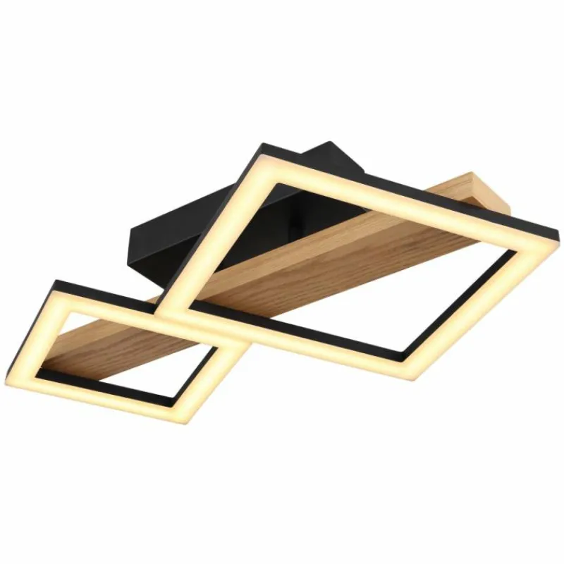 Lampes En Bois-Luminaires Globo Lighting Plafonnier Globo DUSTIN LED Bois foncé, Noir, 1 lumière