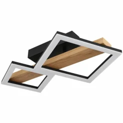 Lampes En Bois-Luminaires Globo Lighting Plafonnier Globo DUSTIN LED Bois foncé, Noir, 1 lumière