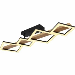 Lampes En Bois-Luminaires Globo Lighting Plafonnier Globo DUSTIN LED Bois foncé, Noir, 1 lumière