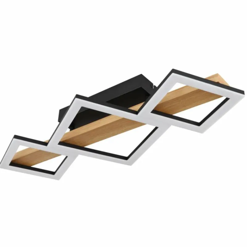 Lampes En Bois-Luminaires Globo Lighting Plafonnier Globo DUSTIN LED Bois foncé, Noir, 1 lumière