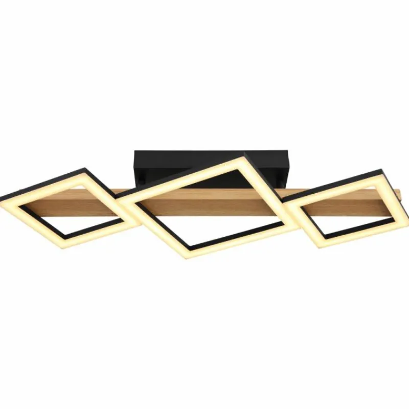 Lampes En Bois-Luminaires Globo Lighting Plafonnier Globo DUSTIN LED Bois foncé, Noir, 1 lumière