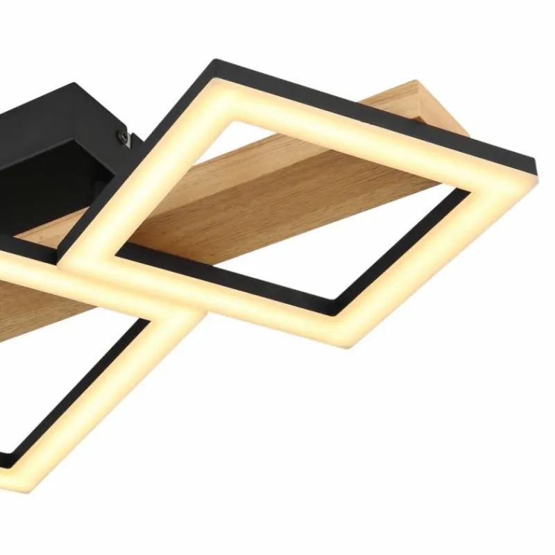 Lampes En Bois-Luminaires Globo Lighting Plafonnier Globo DUSTIN LED Bois foncé, Noir, 1 lumière