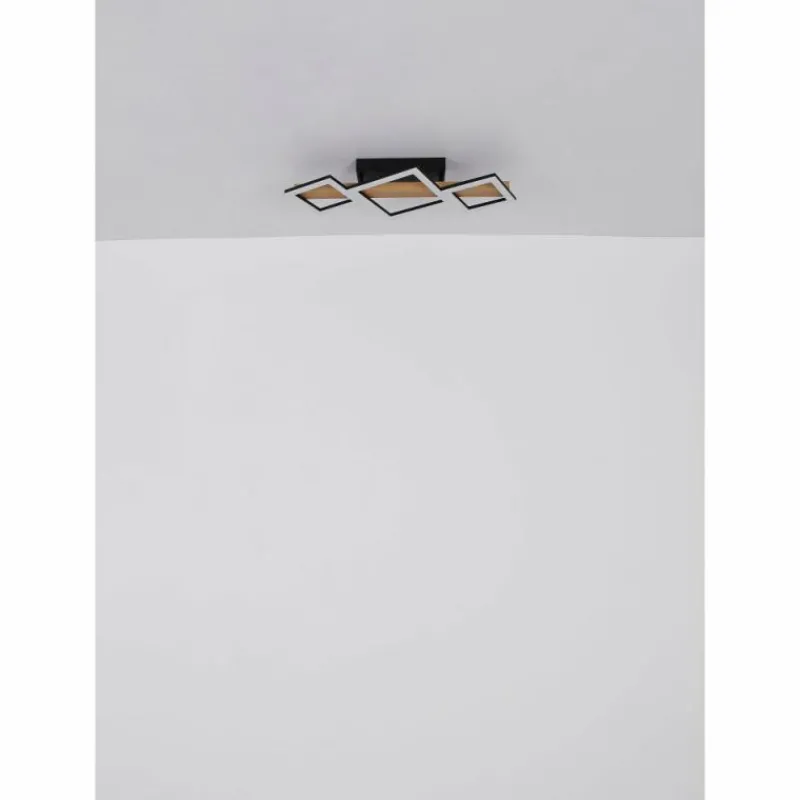 Lampes En Bois-Luminaires Globo Lighting Plafonnier Globo DUSTIN LED Bois foncé, Noir, 1 lumière