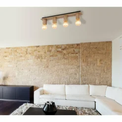 Lampes En Bois-Luminaires Globo Lighting Plafonnier Globo ERNA Bois clair, 4 lumières