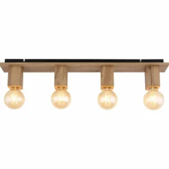 Lampes En Bois-Luminaires Globo Lighting Plafonnier Globo ERNA Bois clair, 4 lumières