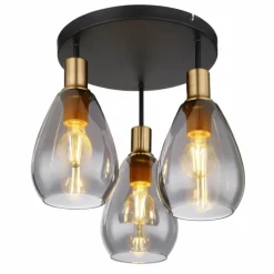 Suspension Verre Fumé-Luminaires Globo Lighting Plafonnier Globo FANNI Laiton, Noir, 3 lumières