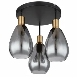 Suspension Verre Fumé-Luminaires Globo Lighting Plafonnier Globo FANNI Laiton, Noir, 3 lumières