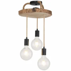 Lampes En Tissu-Luminaires Globo Lighting Plafonnier Globo GEORG Bois foncé, Noir, 3 lumières