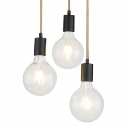 Lampes En Tissu-Luminaires Globo Lighting Plafonnier Globo GEORG Bois foncé, Noir, 3 lumières