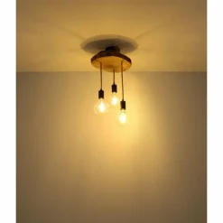 Lampes En Tissu-Luminaires Globo Lighting Plafonnier Globo GEORG Bois foncé, Noir, 3 lumières