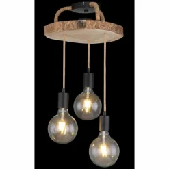 Lampes En Tissu-Luminaires Globo Lighting Plafonnier Globo GEORG Bois foncé, Noir, 3 lumières
