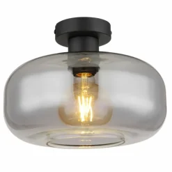 Suspension Verre Fumé-Luminaires Globo Lighting Plafonnier Globo GIUSEPPE Noir, 1 lumière