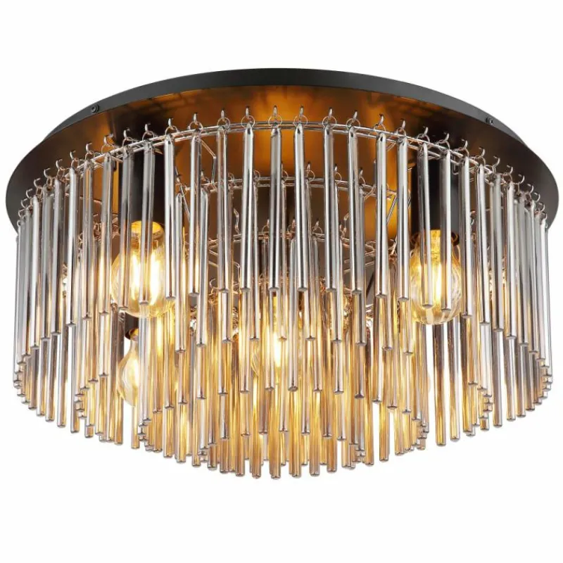 Suspension Verre Fumé-Luminaires Globo Lighting Plafonnier Globo GORLEY Noir, 5 lumières