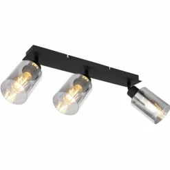 Suspension Verre Fumé-Luminaires Globo Lighting Plafonnier Globo HADERA Noir, 3 lumières