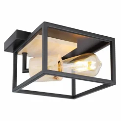 Lampes En Bois-Luminaires Globo Lighting Plafonnier Globo HAGAR Bois clair, Noir, 1 lumière