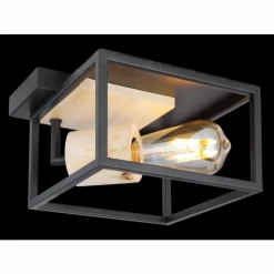 Lampes En Bois-Luminaires Globo Lighting Plafonnier Globo HAGAR Bois clair, Noir, 1 lumière