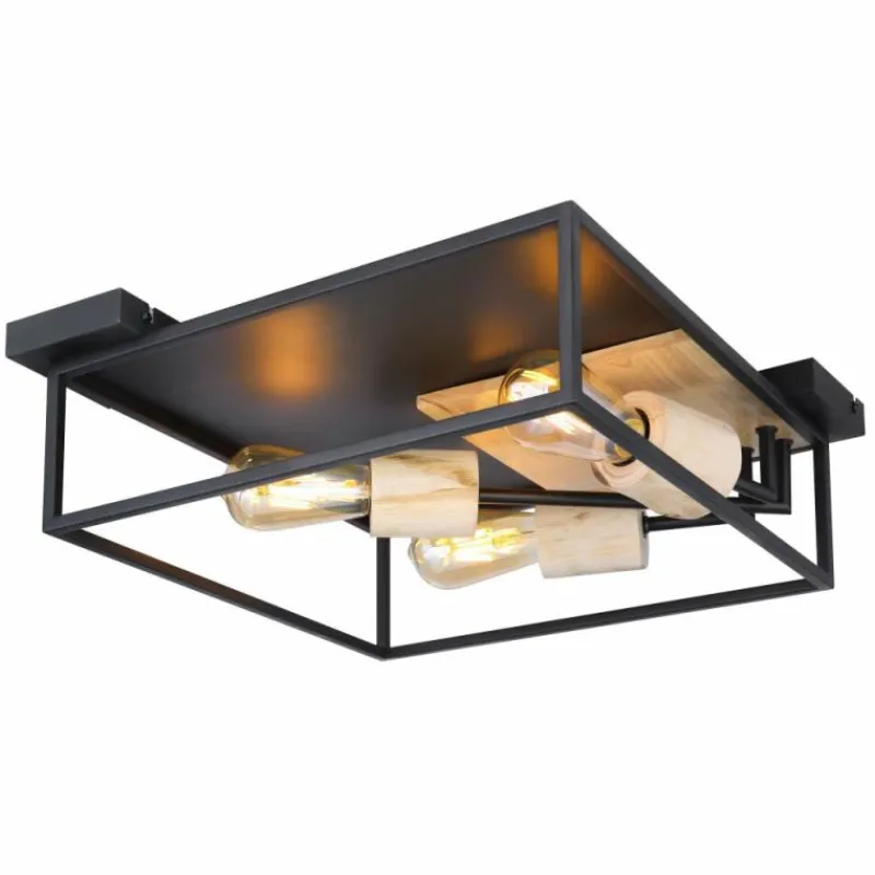 Lampes En Bois-Luminaires Globo Lighting Plafonnier Globo HAGAR Bois clair, Noir, 3 lumières